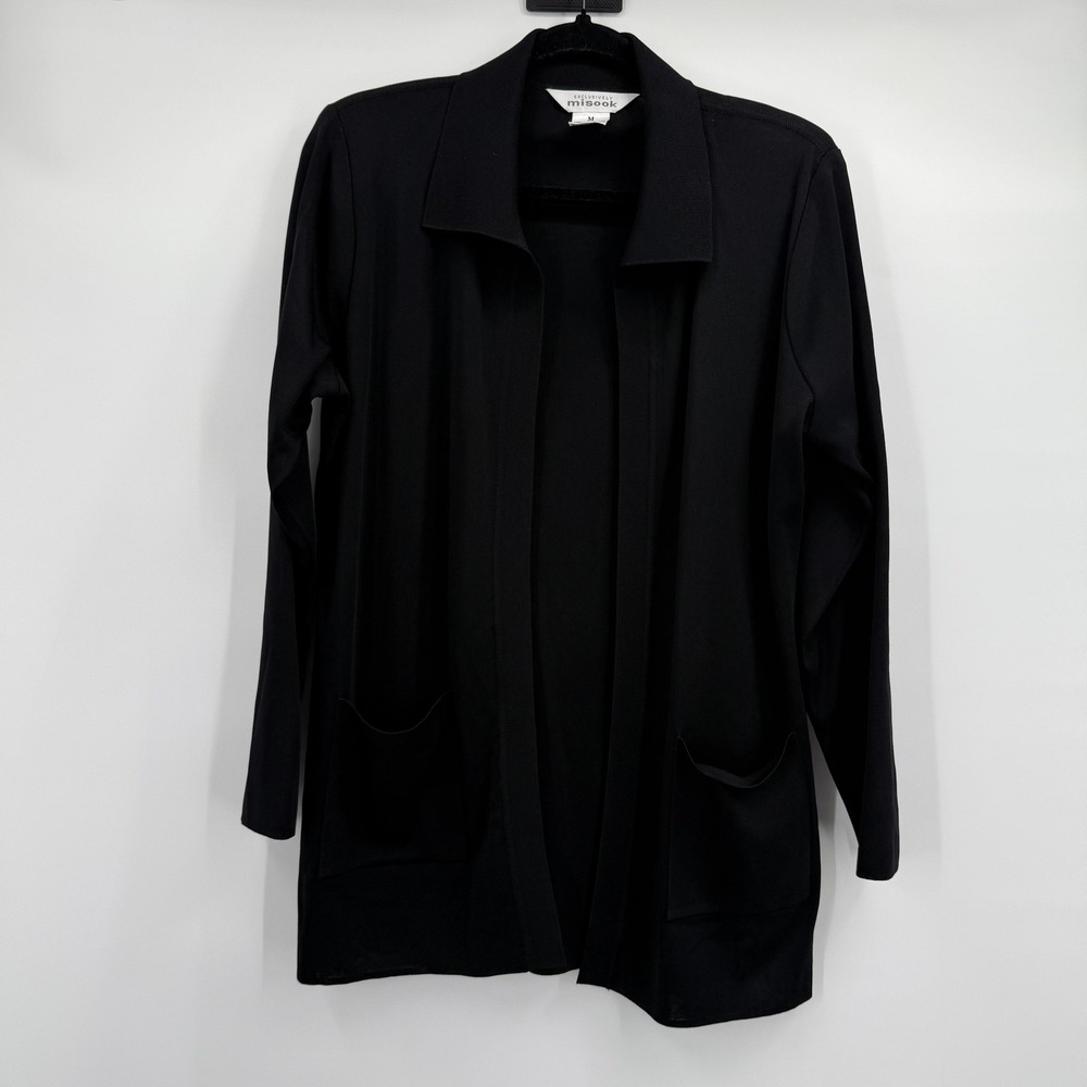 Misook Sweater Womens Medium Black Open‎ Front Long Sleeve Knit Cardigan Jacket